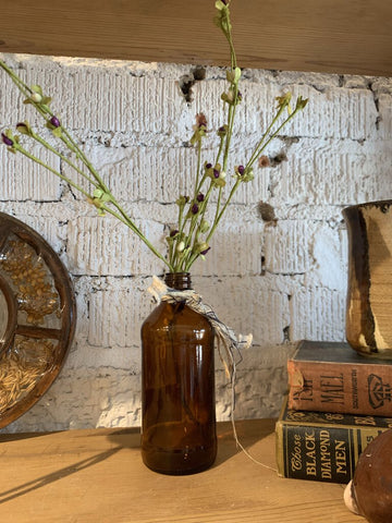 Vintage Brown Bottle w/flowers ~ 6"t