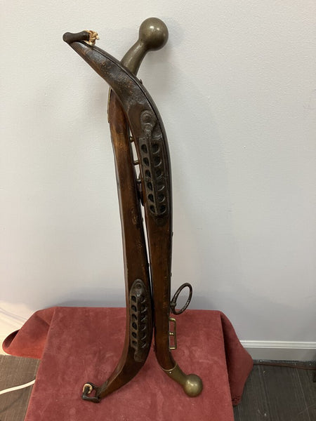 Antique Horse Mule Yoke Hames Harness 28" Wood & brass