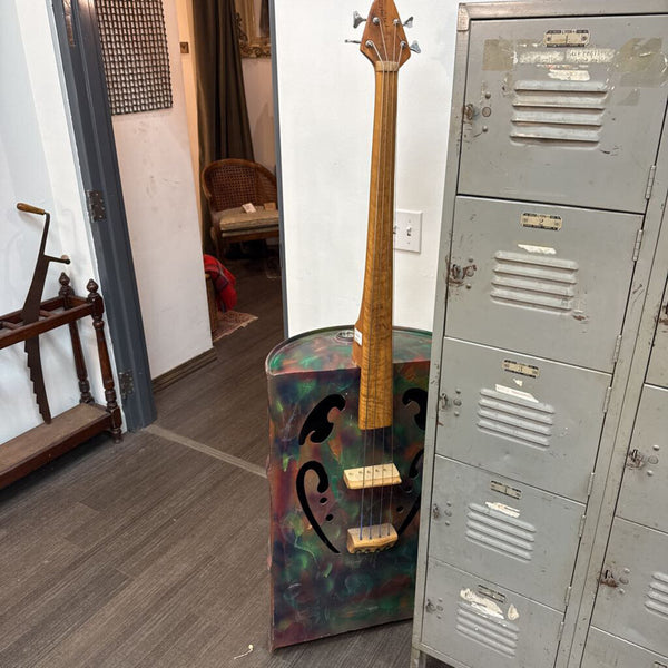 Oil drum stand-up bass by local artist