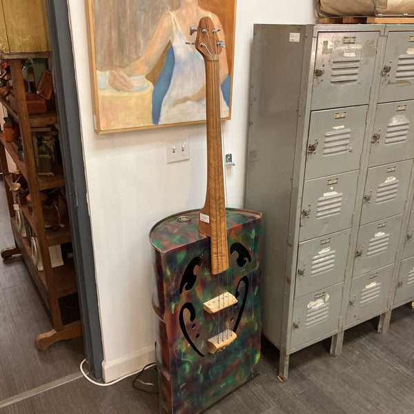 Oil drum stand-up bass by local artist