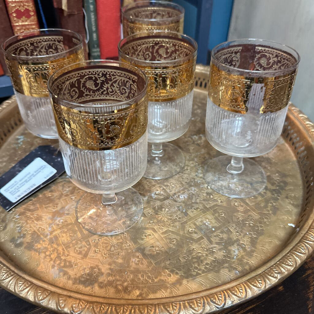 Set of 5 Vintage Culver Starlyte Gold Rimmed Goblet Glasses (as found)