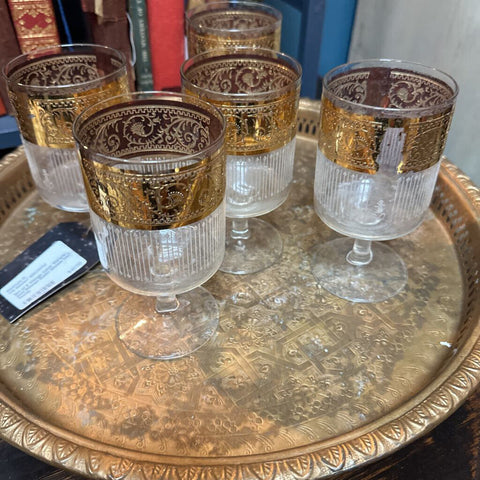 Set of 5 Vintage Culver Starlyte Gold Rimmed Goblet Glasses (as found)
