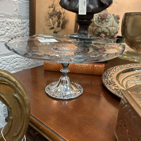 Gotham Chantilly Cake Stand w/Silver Plate Pedestal