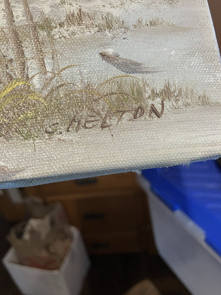 Signed Oil on Csnvas, seagulls over dune