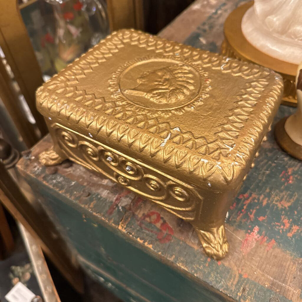 antique gold native american metal and wood box