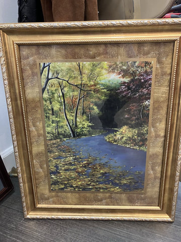 Original signed oil on canvas, Fall scene on gilt wood frame
