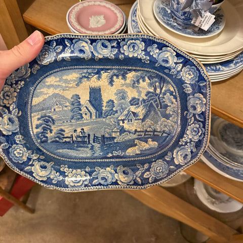 Rectangular Blue and White transferware platter, @1850 England