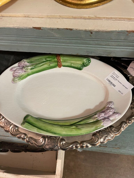 Vintage Italy Majolica asparagus plate as is