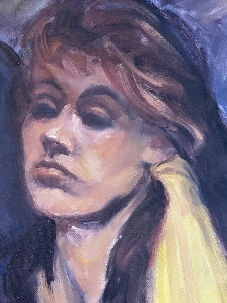 Original oil painting - Girl with Yellow Silk Scark