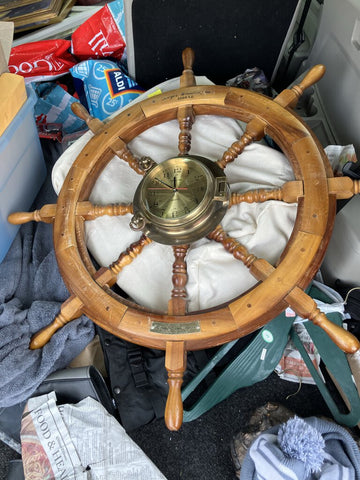 Ship's Wheel with brass clock