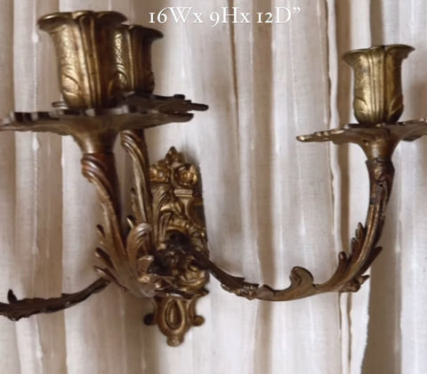 Antique rococo 4-arm candelabra sconces pair