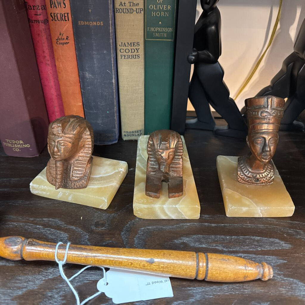 Vintage set of copper clad Egyptian figures on marble bases