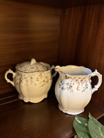 pair of brown and white ridgways england porcelain- creamer and sugar