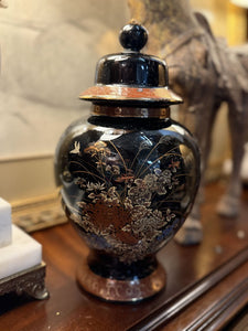 Black floral ginger jar