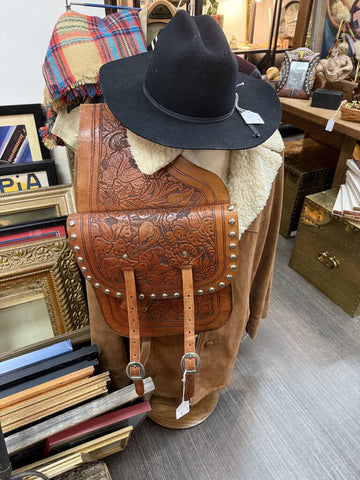 Hand-tooled leather saddlebags w/ built in holsters
