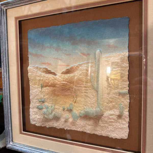 Signed Southwestern Landscape Scene in Shadow Box Wood Framed Art