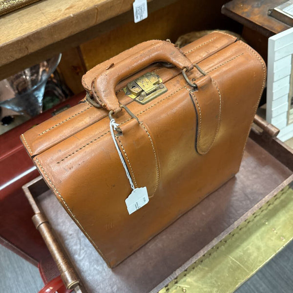 Vintage saddle leather salesman steel bottom case, Master Products, Los Angeles