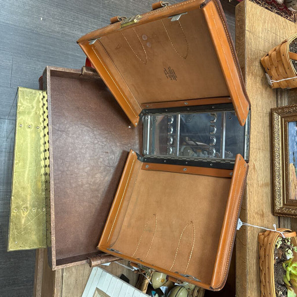 Vintage saddle leather salesman steel bottom case, Master Products, Los Angeles