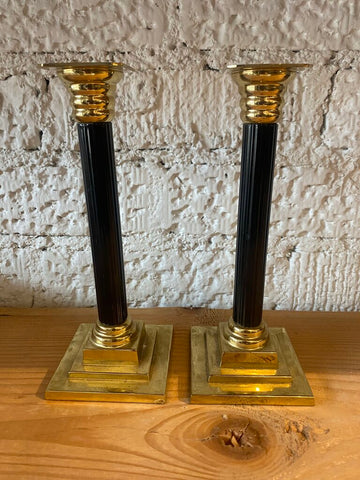 Vintage Black and Brass French Style Candleholders 8"h x 3"w