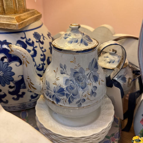 Blue French enamel tea pot