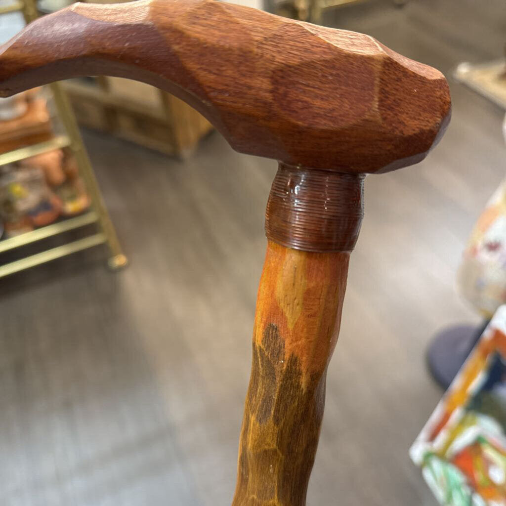 Carved wooden cane with copper wrap