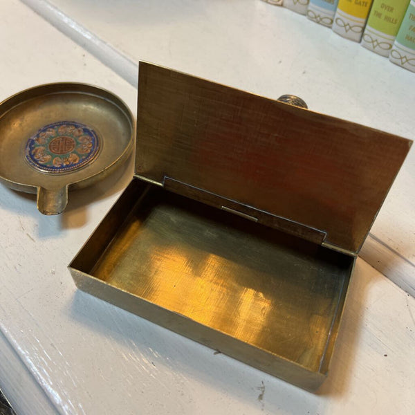 Vintage Brass Cloisonne Ashtray And cigarette holder
