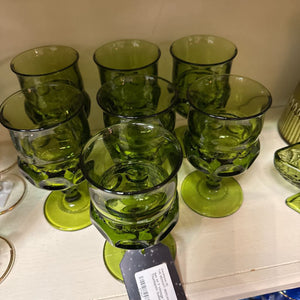 Set of 7 Vintage Indiana Glass Thumbprint Goblets
