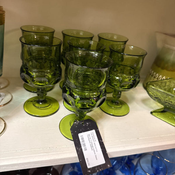 Set of 7 Vintage Indiana Glass Thumbprint Goblets