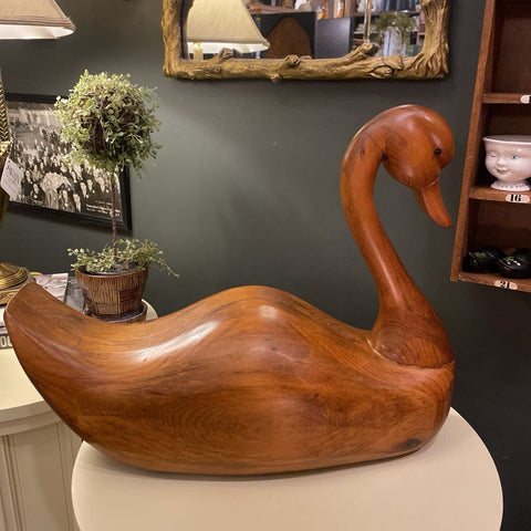 Vintage Hand Carved Solid Wood Swan Decoy 22w x 17h x 9d