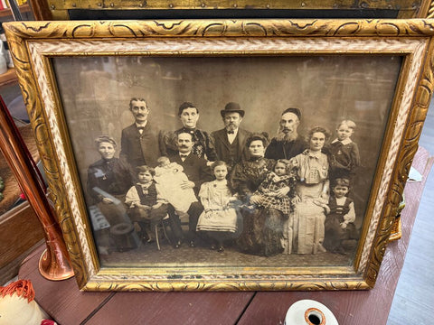 1880's large sepia toned family portrait, gilt wood frame, 15"x18"