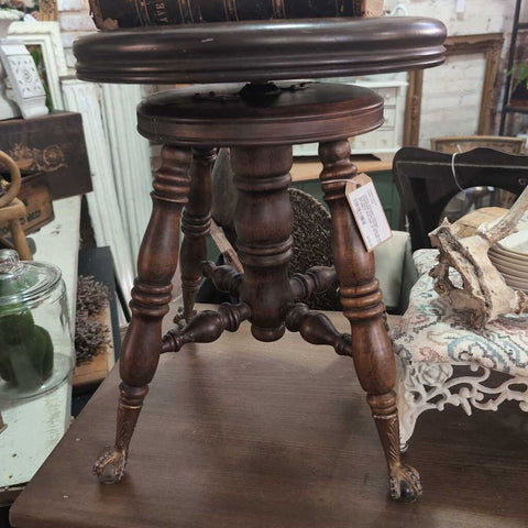 Lovely Wooden Vintage Adjustable Piano Stool with Brass and Glass Ball Legs. IN STORE PICK UP ONLY