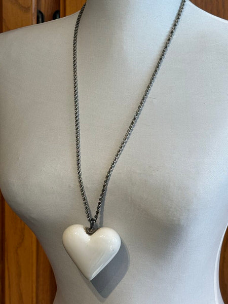 Royal Copenhagen Sterling Silver Necklace with White Porcelain Heart Pendant