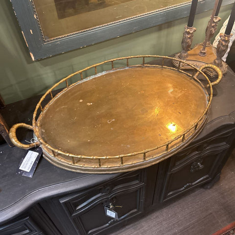 Extra Large Vintage Faux Bamboo Heavy Brass Tray (17x28)