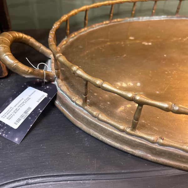 Extra Large Vintage Faux Bamboo Heavy Brass Tray (17x28)