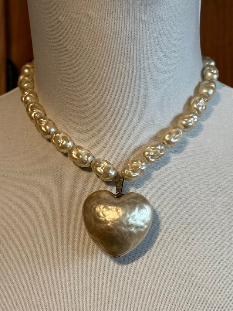 Vintage After Haskell (Unsigned) pearl and heart necklace.
