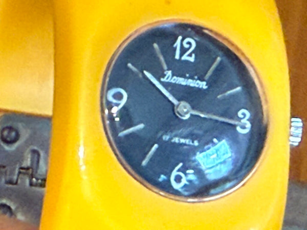 1940s Yellow Bakelite Hinged Clamper Bangle Watch Bracelet As Is