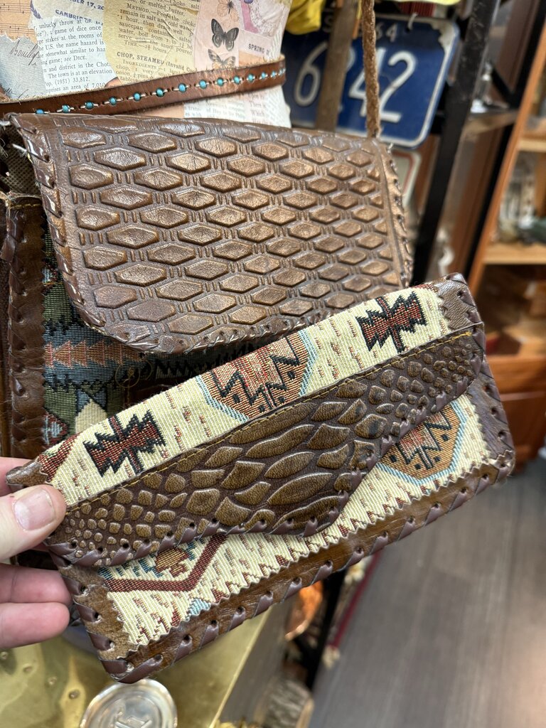 Southwestern leather and embroidered purse and wallet set