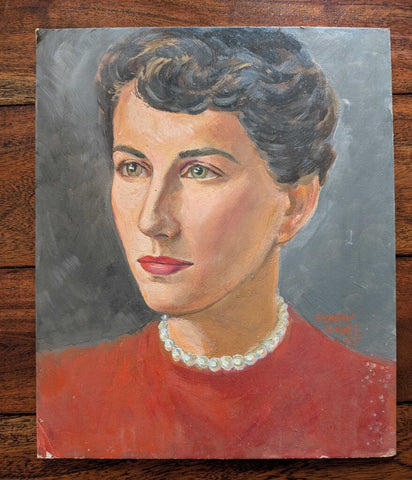 1950s Woman Portrait Red Top/Pearls 10x12 Board