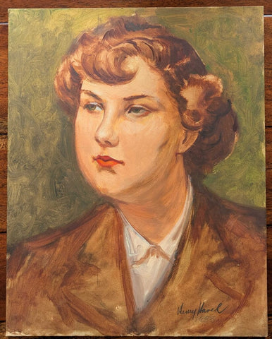1950s Woman Portrait Rust Jacket 12x15 Board Signed
