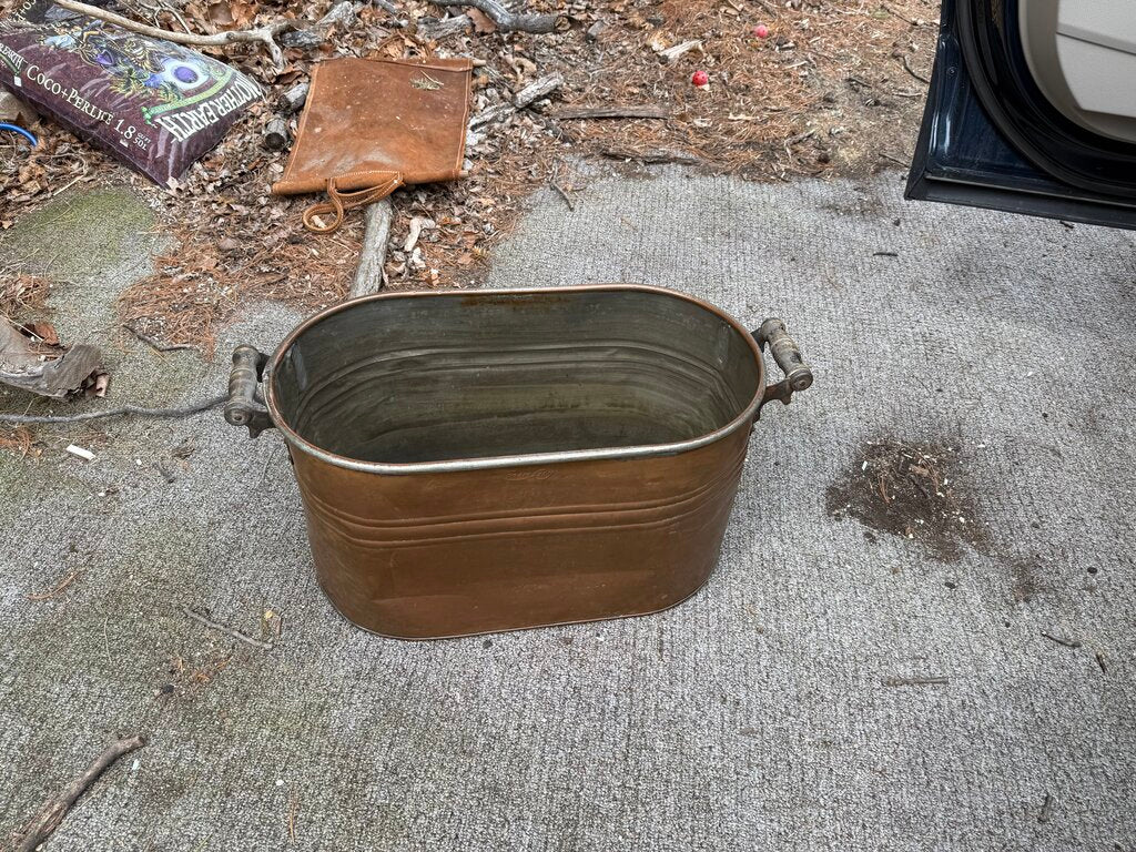 Vintage large Copper Boiler with wood handles