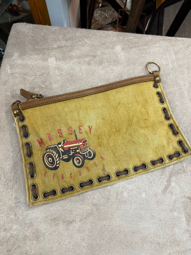 Massey canvas and leather pouch, as is