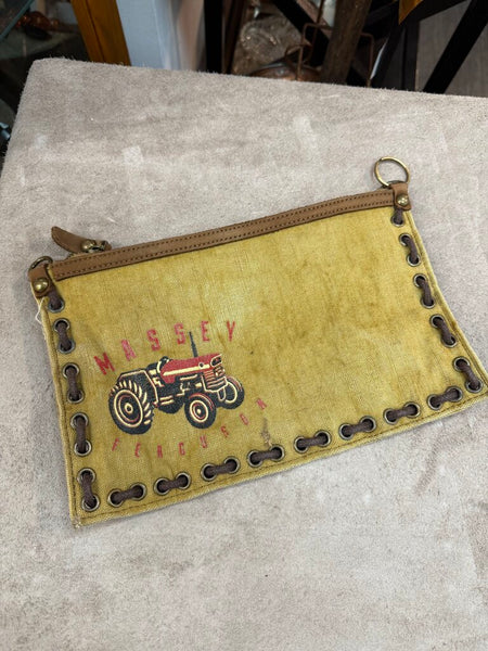 Massey canvas and leather pouch, as is