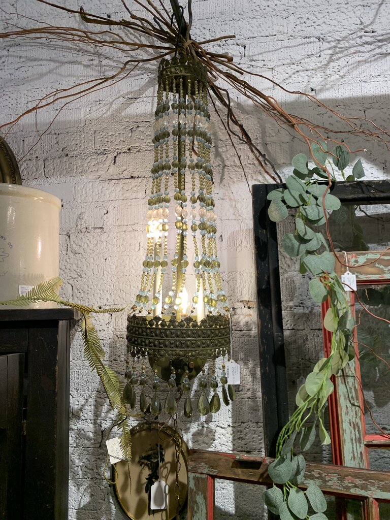 Vintage Green Wall Chandelier ~ 10" w x 31.5" l
