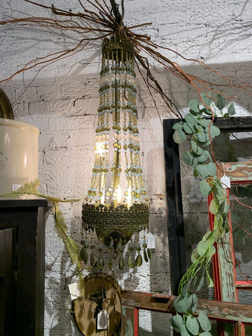Vintage Green Wall Chandelier ~ 10" w x 31.5" l