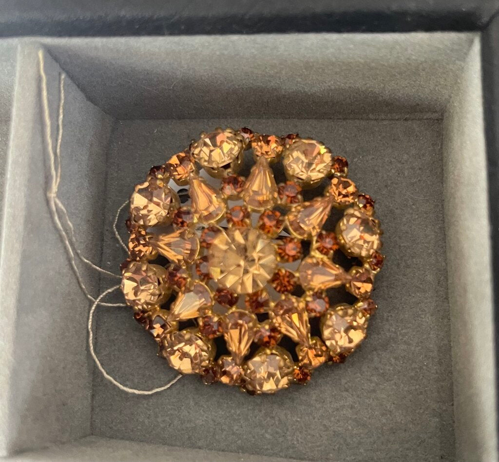 Vintage Austrian Amber crystal round brooch