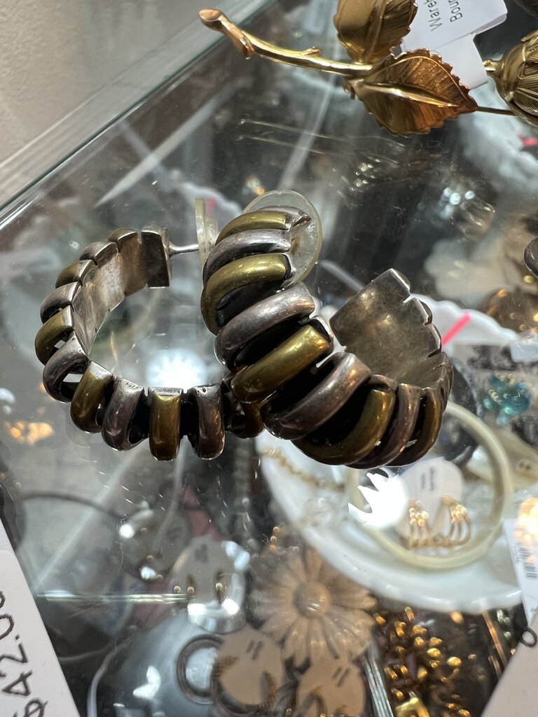 Vintage Sterling Textured Mexico Hoop Earrings