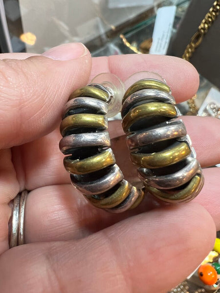 Vintage Sterling Textured Mexico Hoop Earrings