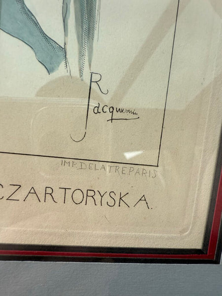 Raphael Jacquemin (French, 1821-1881) Hand Tinted Etching (custom 16"x20" matte board on foam sealed in plastic)