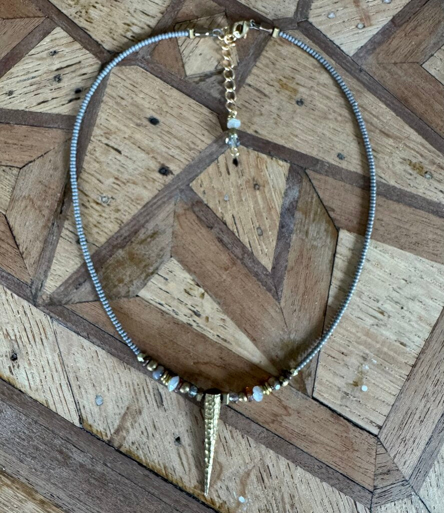 Hammered Spike Beaded Necklace (my design)