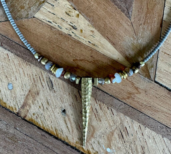 Hammered Spike Beaded Necklace (my design)